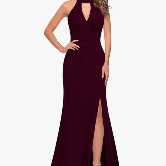 High Neck Sleeveless Split Bodycon Mermaid Evening Cocktail Dress - Picture 4 of 4